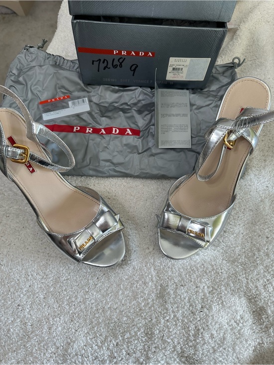 Prada Shoes - Prada Silver Metallic Bow Wedge